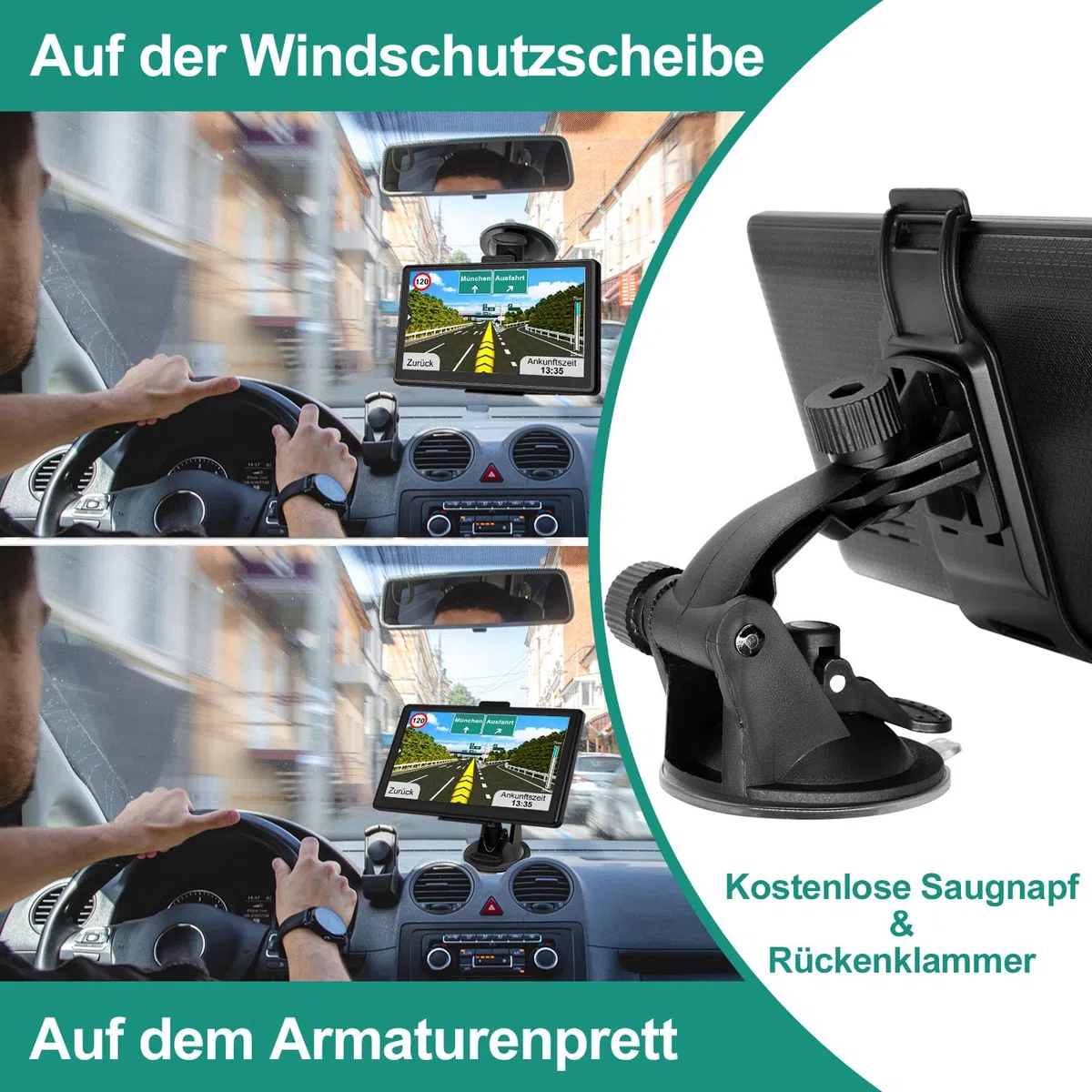GPS Navigationsgerät für Auto und LKW - 7 Zoll Navigation mit Europa UK Karten, Lebenslang Kostenloses Kartenupdate, Blitzerwarnung, Sprachführung, POI, Fahrspur (8GB)
