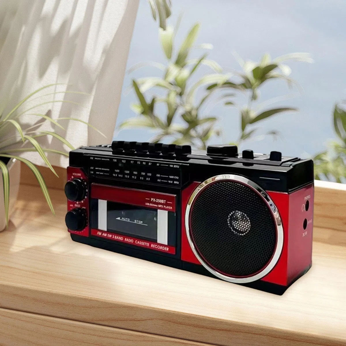 Radio-Kassettenspieler AM/Radio 25,5 x 9 x 11,5 cm Eingebauter Lautsprecher 3 W USB-Kassettenaufnahme Vintage-Design für Parks außerhalb des Hauses