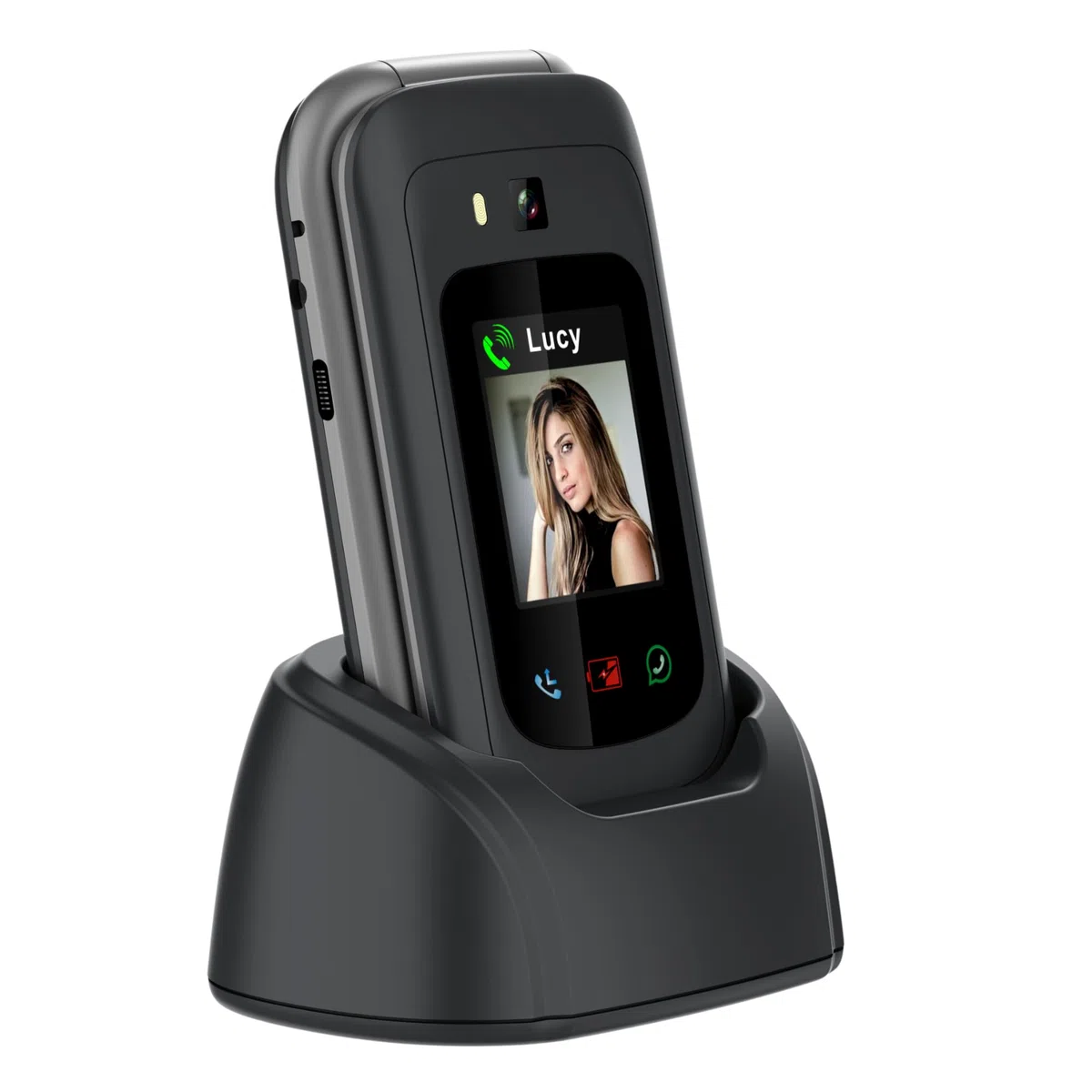 Funker E480 4G-Telefon für Senioren mit WhatsApp und Videoanrufen, SOS- und GPS-Taste, große Tasten, 7,1 cm (2,8 Zoll) Touchscreen, hohe Lautstärke, Handy mit einfach zu bedienender Abdeckung, Schwarz