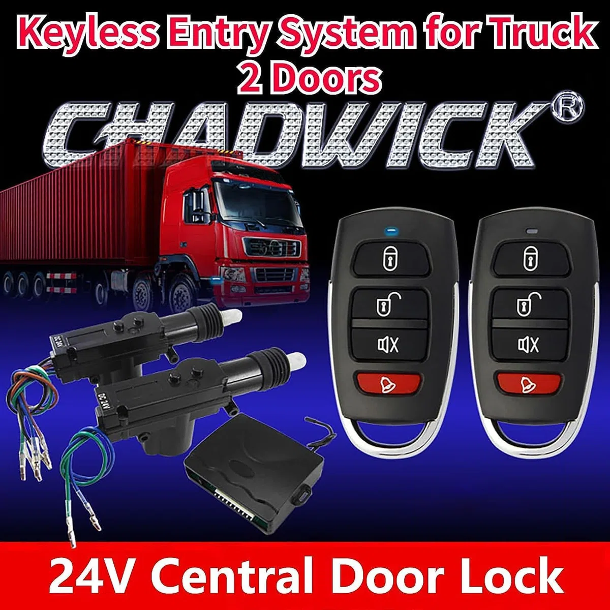 Power Central Locking System 24V DC, Auto Remote Control Vehicle Keyless Entry System for Truck 2 Doors Automotive Replacement Door Lock Kit Motors with Lock, Unlock, Truck Search