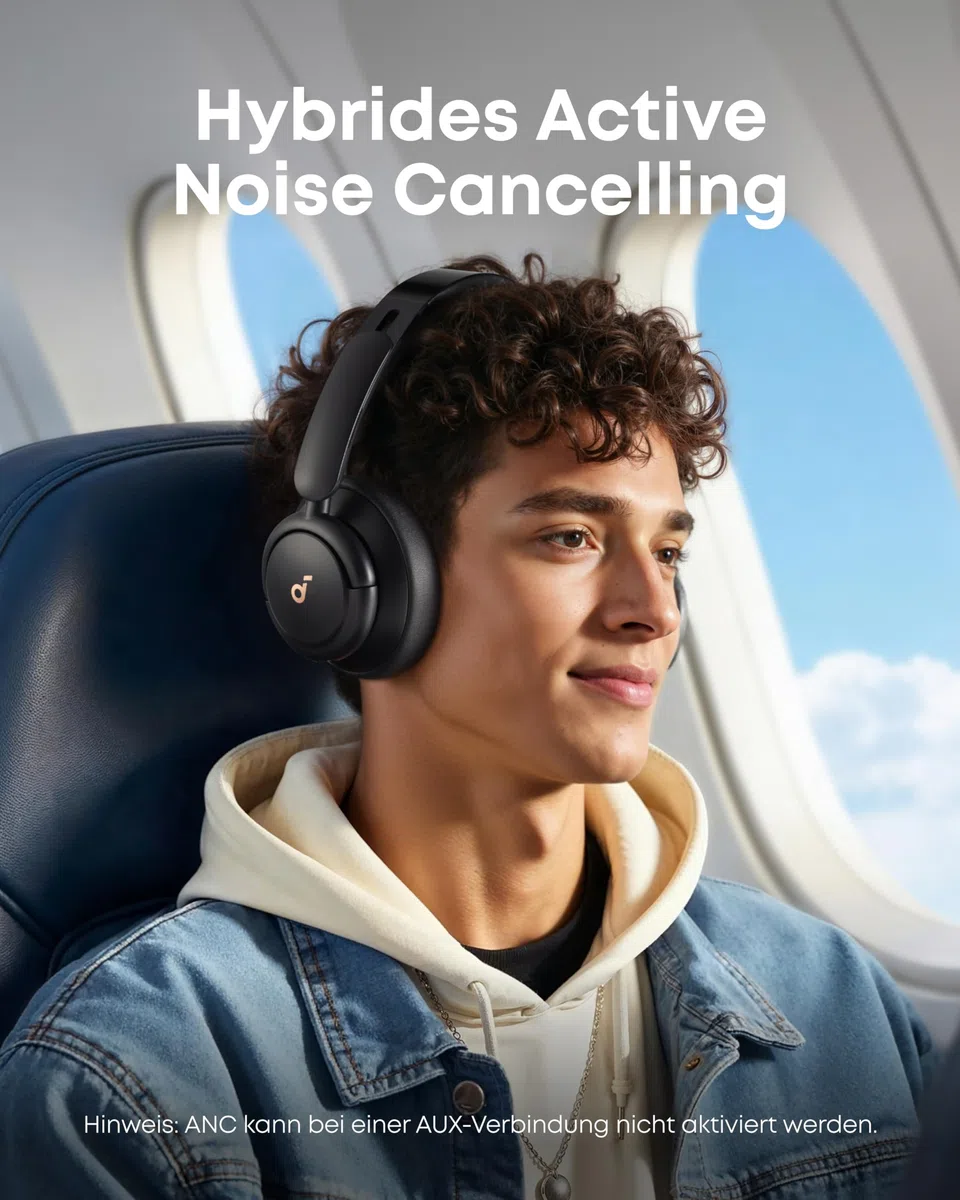 soundcore by Anker Q30 Bluetooth Kopfhörer, Hybrid Active Geräuschisolierung, Individuelle Modi, Hi-Res Sound, EQ in App, 40h Akku, bequemer Halt, Verbindung von 2 Geräten (Schwarz)