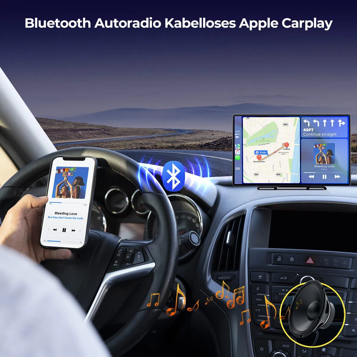 LAMTTO 9 Zoll CarPlay Display Wireless Carplay Android Auto Tragbares Autoradio mit 2.5K Front Dashcam&rückfahrkamera,64GB TF-Karte Auto-Elektronik mit Siri/G00gle Navigation Mirror Link Bluetooth
