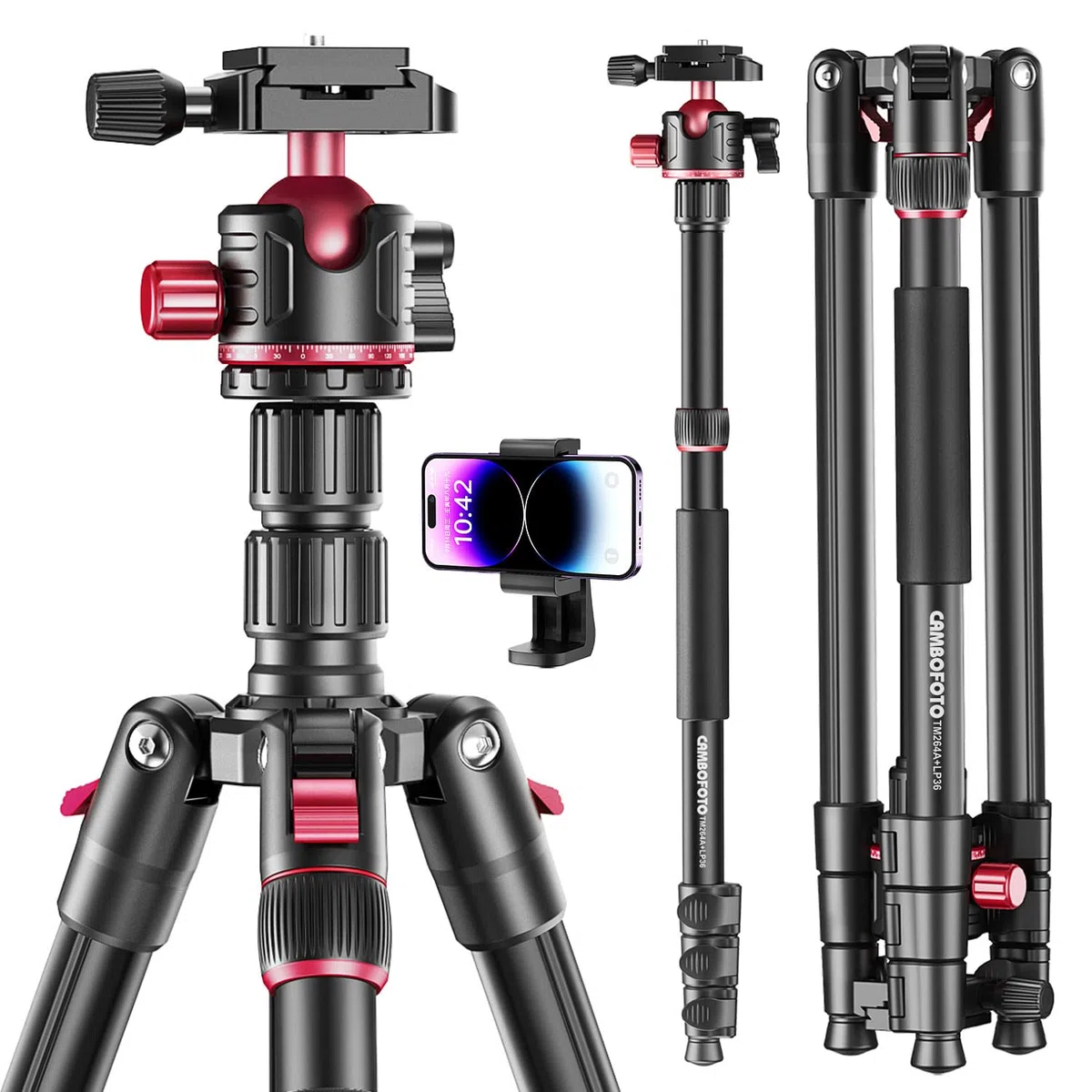 CAMBOFOTO 188cm Kamerastativ Aluminium Kugelkopf DSLR/SLR-Stativ Einbeinstativ Tragetasche 1,4 kg 6 kg Tragkraft
