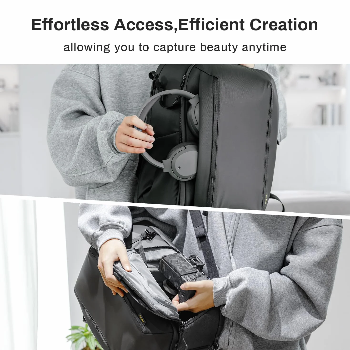 RaLeno Wasserdichter Kamerarucksack,25L+5L(erweiterbares Vorderfach) Fotorucksack, Seitentaschen mit schnellem Zugriff, passend für Laptop, alle Kameramodelle, Drohnen, Objektive und Stative