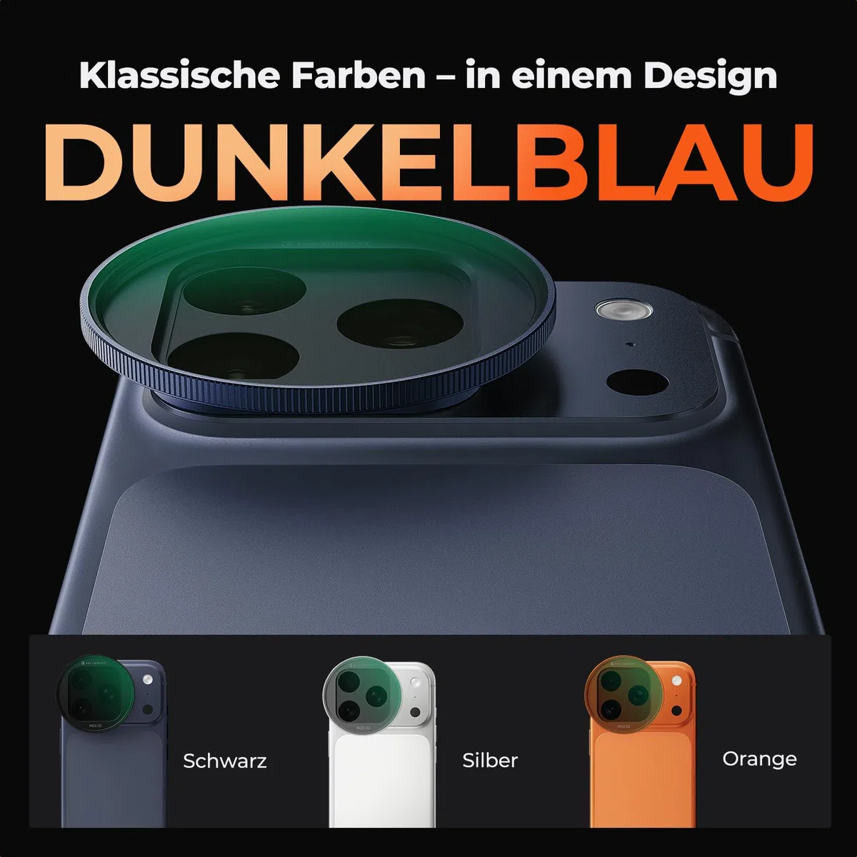K&F CONCEPT FA301 Snap-On ND2-32 Filter kompatibel mit iPhone 17 Pro/Pro Max, 11,2g extrem Leichter VND-Filter mit Snap-On Deco-Halterung, AGC-Glas mit 28-Schichten-Beschichtung, dunkelblau