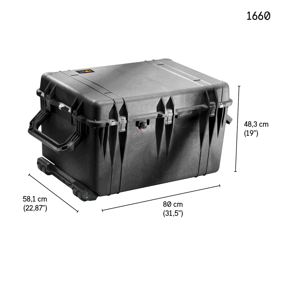 PELI 1660-024-110E Robuster Großer Koffer für Kamera- und Videoequipment, IP67 Wasser- und Staubdicht, 160L Volumen, mit gepolstertem Einteilungssystem, Schwarz