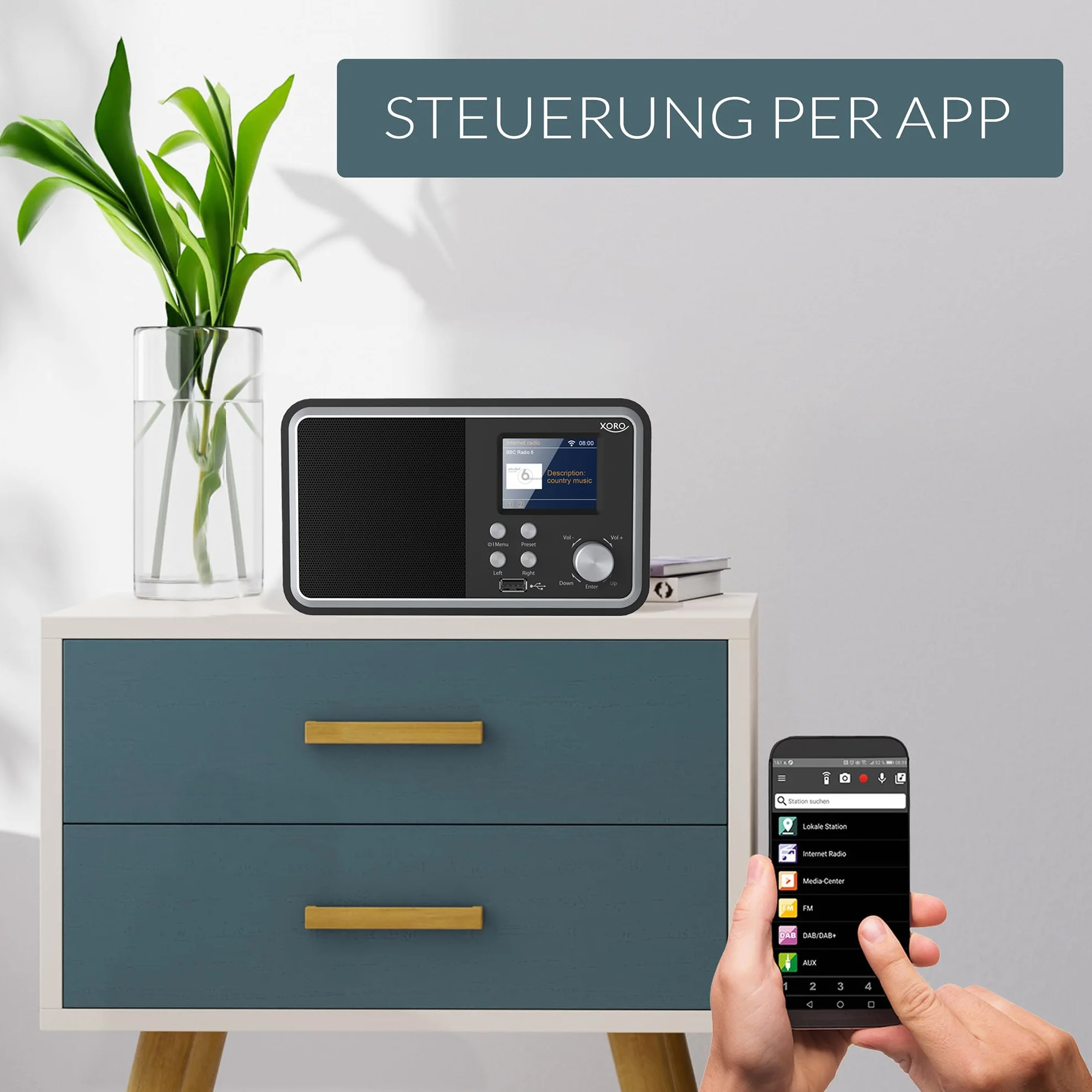 XORO DAB 300 IR digitales WLAN Internet Radio mit DAB+ & FM Empfang, Bluetooth 5.2, Podcast-Wiedergabe, 2,4" Zoll Farbdisplay, integriertem Wecker, Schwarz