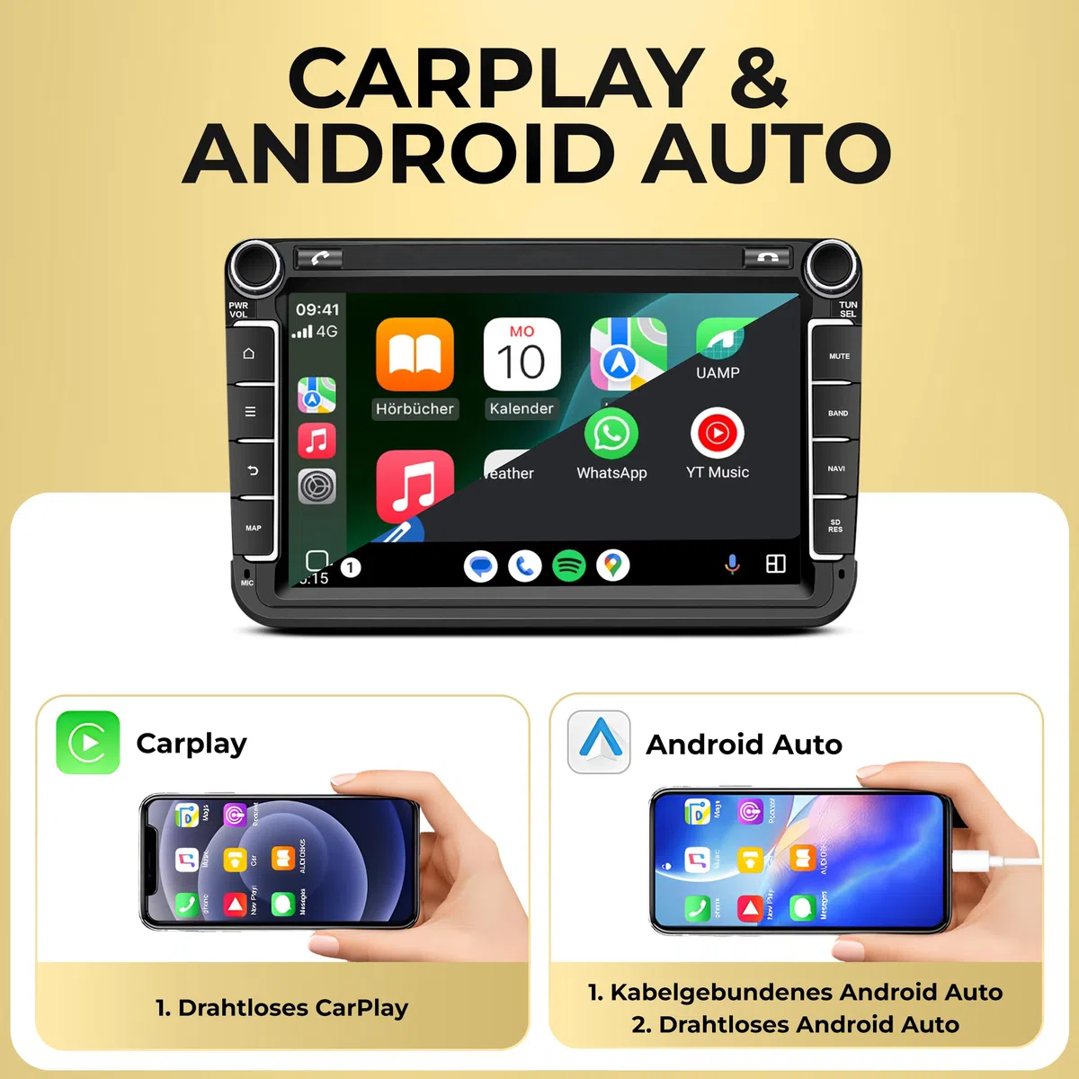 M.I.C. AV8V7-L3 Android 14 Autoradio mit Navigation: MediaTek MT6769V, 4GB+64GB, 8 Zoll QLED Display, SIM, Apple CarPlay & Android Auto, DAB+, CANBUS, GPS – Ersatz für VW/Skoda/SEAT (RNS/RCD)