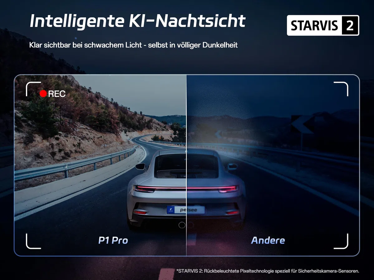 Pelsee 4K Dashcam Auto Vorne Hinten mit STARVIS 2 Sensor, 3.39'' IPS Display dashcam Auto mit 24H Parküberwachung, 5.8GHz WiFi, HDR WDR, ADAS, GPS, Vollfarben-Nachtsicht mit WiFi, 64GB SD Karte