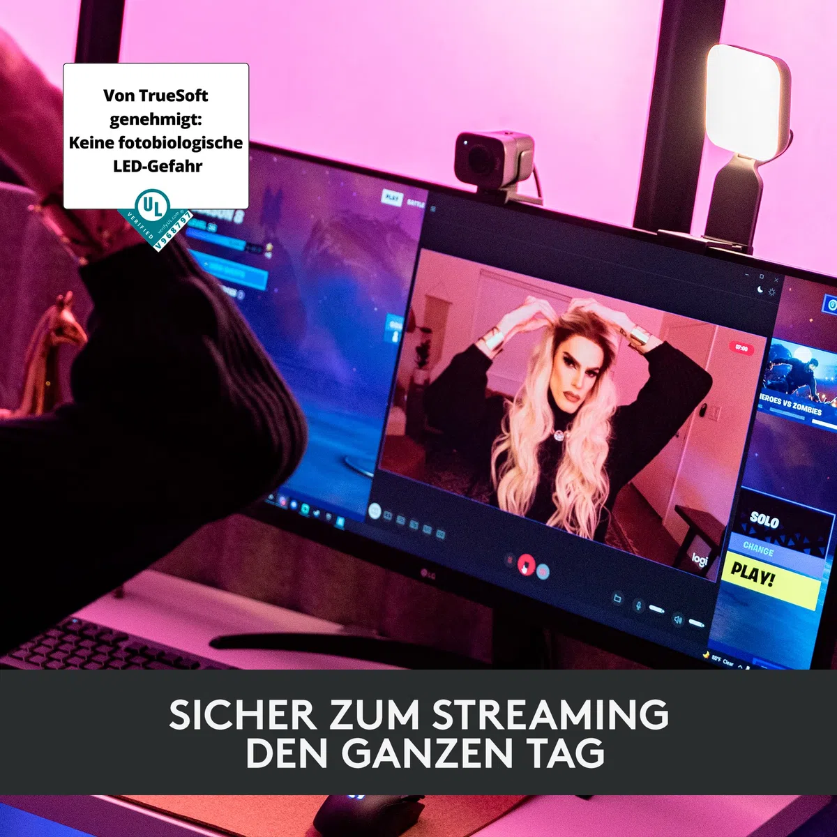 Logitech Litra Glow Premium LED Streaming-Licht mit TrueSoft - Für Videokonferenzen, Zoom-Meetings, Verstellbare Halterung und Desktop-App-Steuerung für PC / Mac - Graphit
