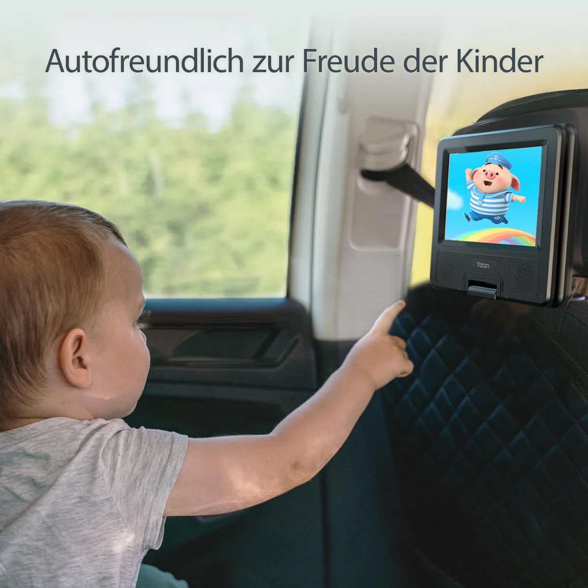 9,5" Tragbarer DVD-Player für Kinder im Auto mit 7,5" HD-Schwenkbildschirm, Stereo-Lautsprechern, 6 Stunden Akkulaufzeit, Sync-TV/USB/SD-Karte-Unterstützung [Kein Blu-ray Support]