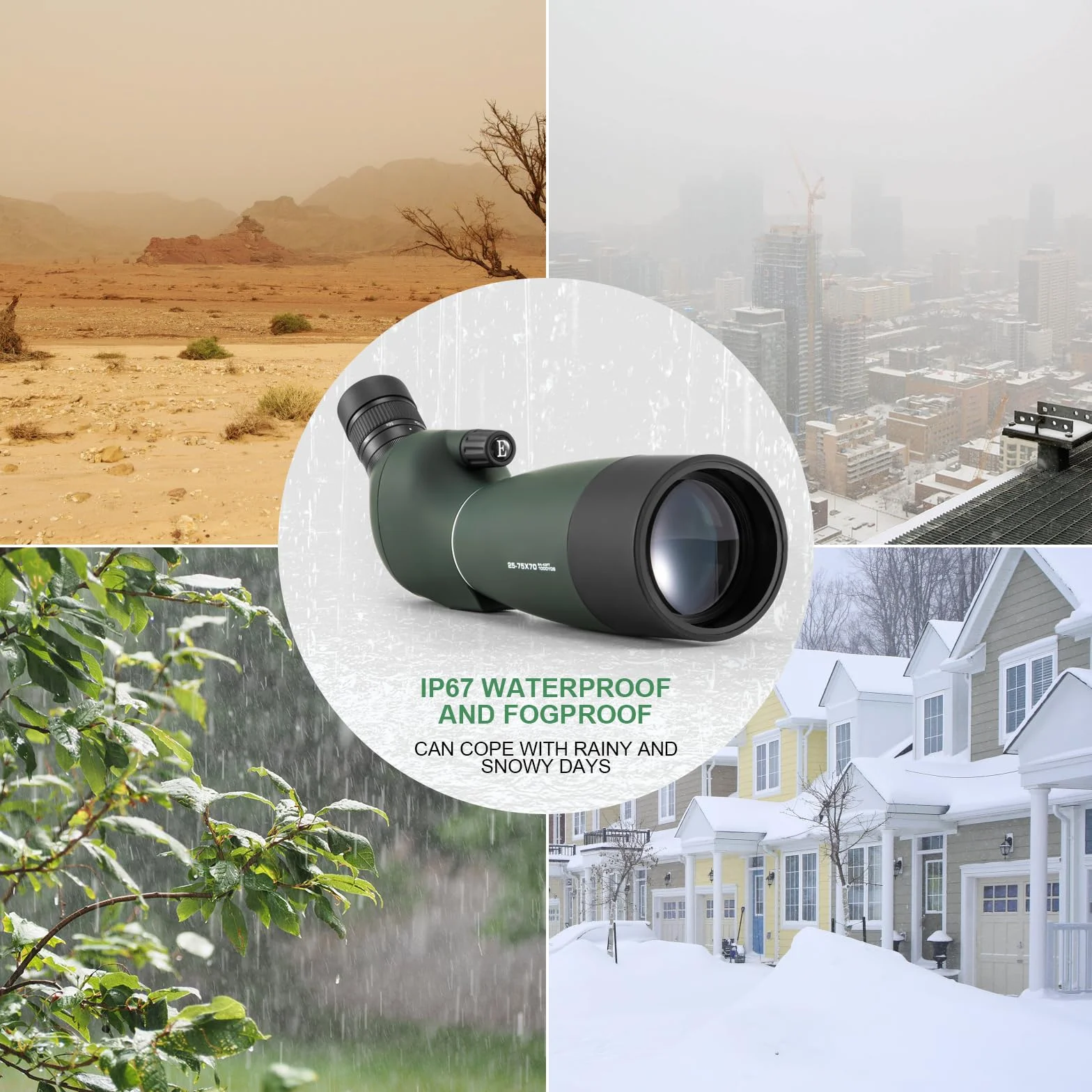 Spektiv mit Stativ 25-75x70,Spektiv Sportschützen HD IP67 Wasserdichtes BAK4 Porro Prism FMC Monokular Teleskop mit Smartphone Adapter für Bogenschießen, Vogelbeobachtung, Mond