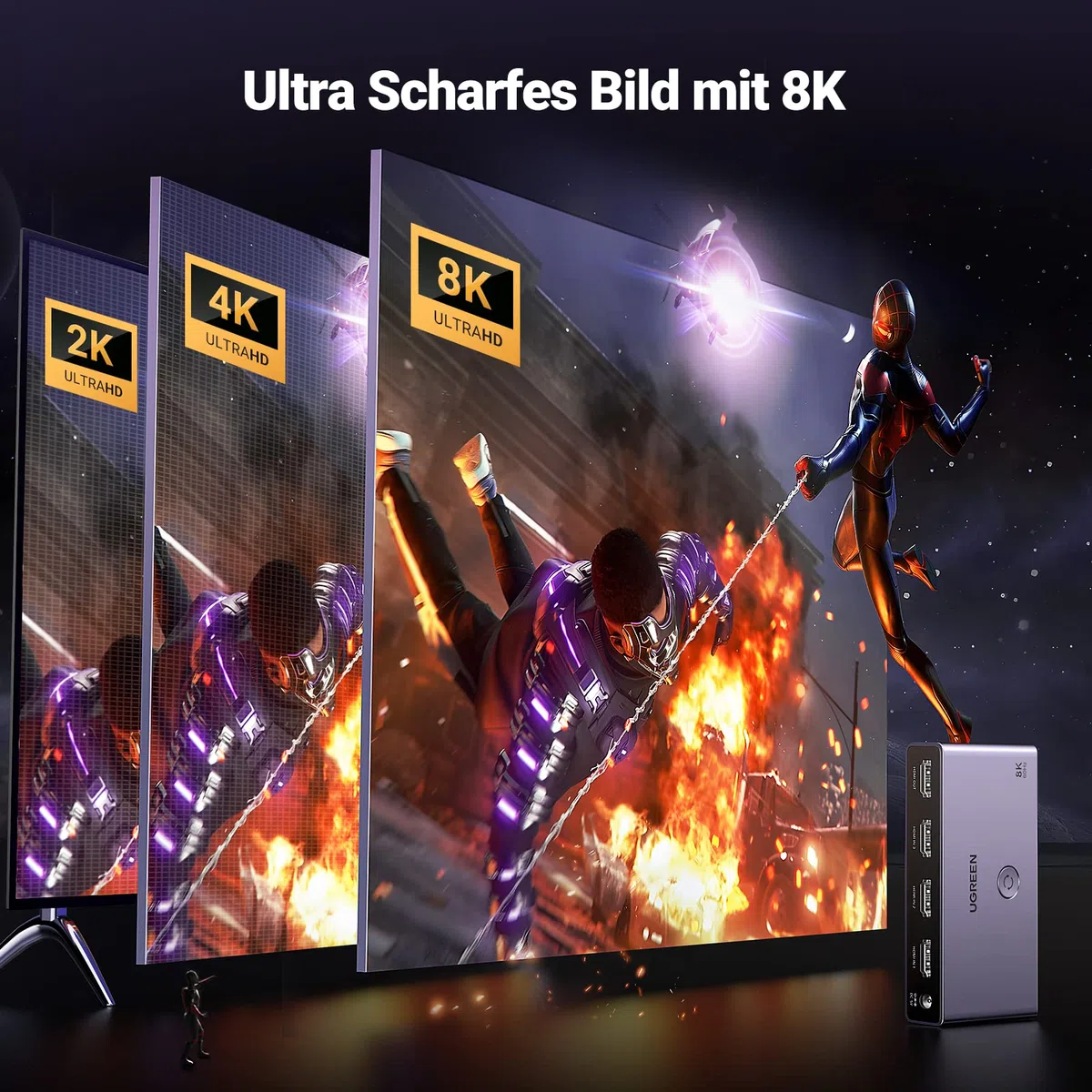 UGREEN HDMI 2.1 Switch 8K@60Hz HDMI Splitter 3 In 1 Out HDMI Umschaltpulte Unterstützt VRR & ALLM, Dolby Vision, Kompatibel mit PS5, Xbox, Apple TV, DVD Spieler