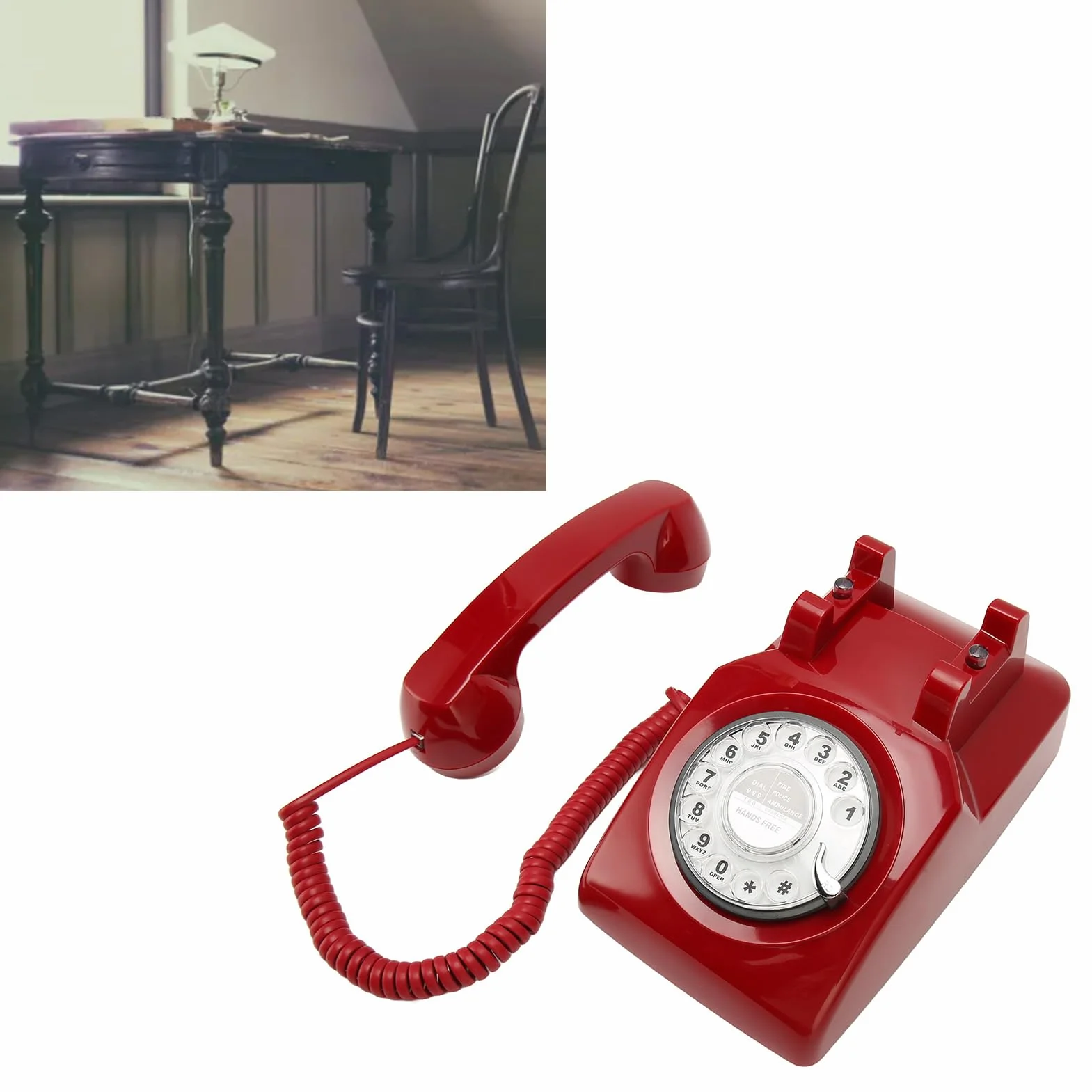 Wählscheibentelefon, Antikes Vintage-Festnetztelefon, mit Mechanischem Klingelton, Anrufbeantworter und Anrufer-ID, für Heimdekoration, Büro, Schreibtisch (Rot)