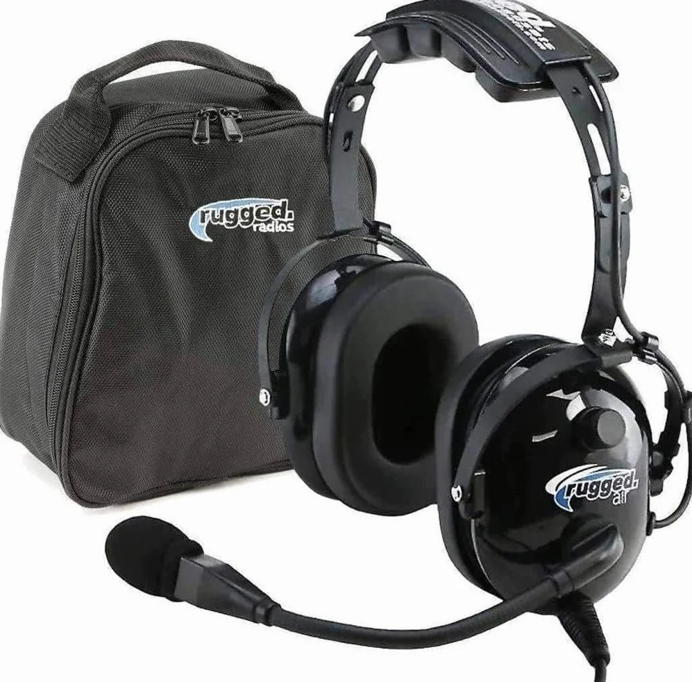 Rugged. Air RA200 General Aviation Headset für Studentenpiloten, mit passiver Geräuschreduzierung, verstellbarem Kopfbügel, Vollflex-Mikrofonarm und Headset-Tasche