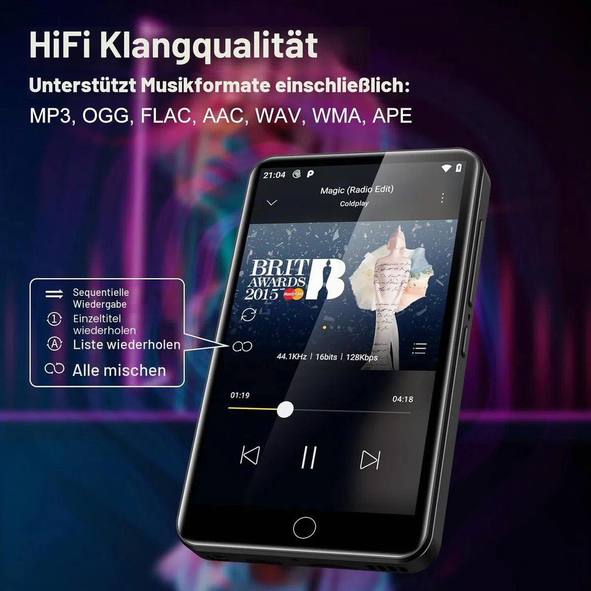 80GB MP3 Player mit Bluetooth und WiFi, ZAQE MP4 Player mit Spotify, Pandora, Audible, YouTube, Hi-Fi 4.0" Zoll Touchscreen Musik Player mit Play Store (Schwarz)