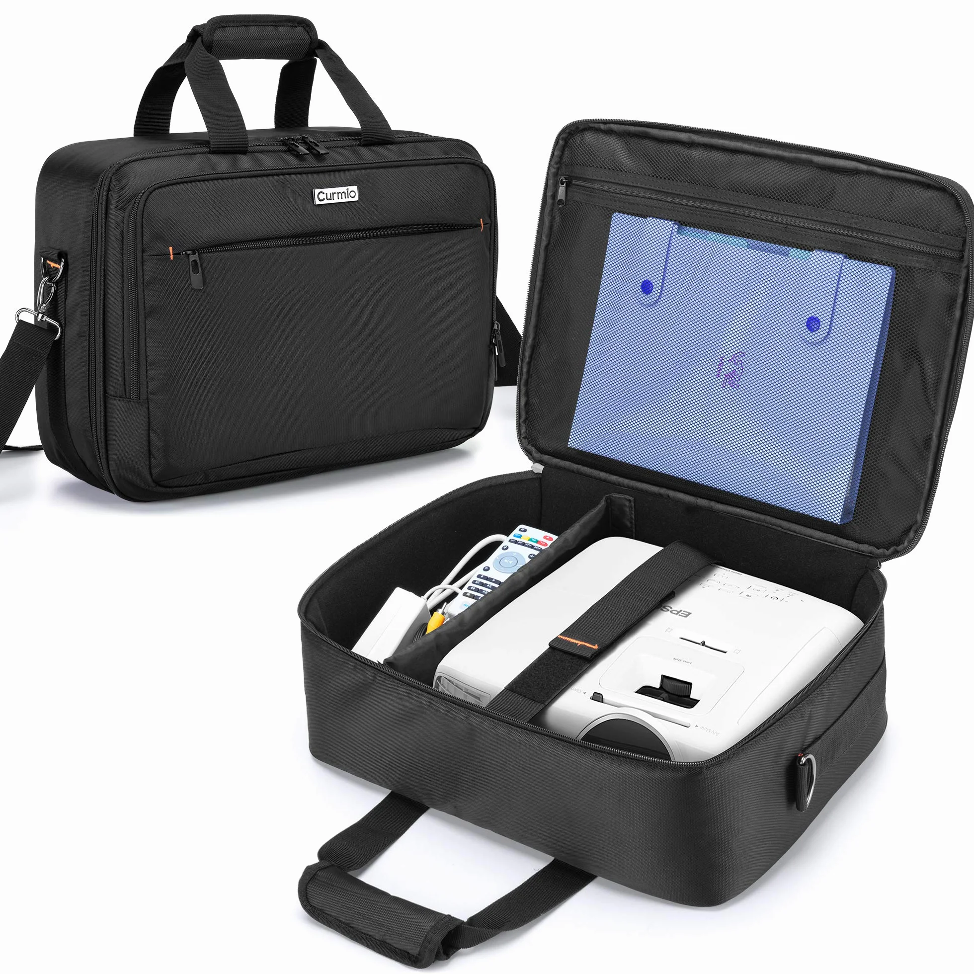CURMIO Beamertasche für Beamer, Projektor Reisetasche mit Separatem Fach für Laptop, Beamer Tasche für die Meisten Projektoren und Zubehör, 40 x 30 x 13 cm, Schwarz
