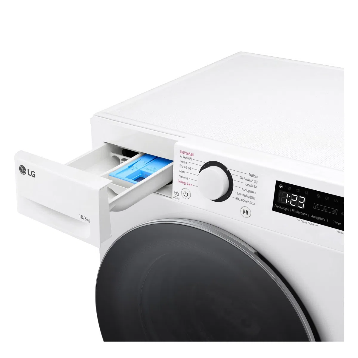 LG AI DD D4R5010TSWS Waschtrockner 10/6 kg Serie R5 Klasse D, Waschmaschine und Trockner zusammen, 1400 Umdrehungen, TurboWash360, Dampfreinigung, Eco Hybrid, Allergy Care, Inverter Direct Drive,