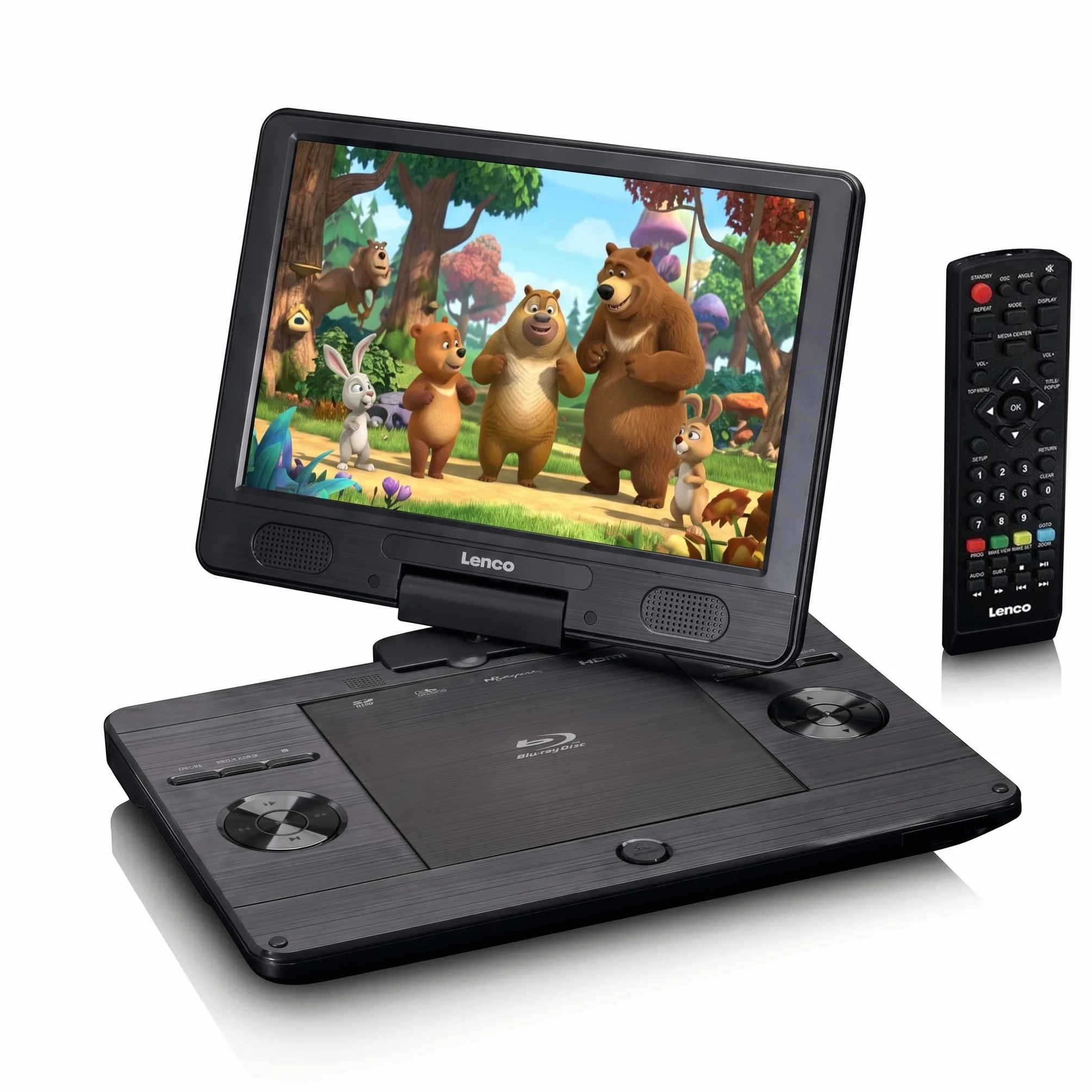 Lenco BRP-1150BK - DVD Player - Tragbarer DVD Player - DVD Player Auto | BRP-1150 - 11,5” drehbarer TFT Bildschirm - 1024 x 600 - Akku - KfZ-Adapter - USB Eingang - AV-Out