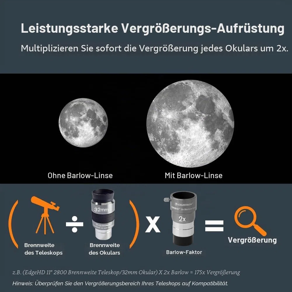 Celestron 93326 Omni Barlow-Linse, Silber, 2 x 1,25 Zoll