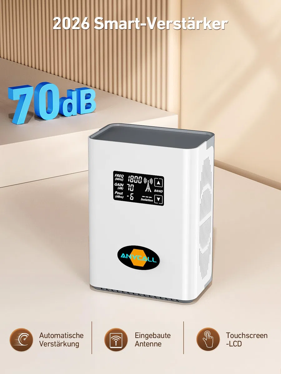 Mobilfunk Signalverstärker für Band 3, 7, 8, 20, Empfangsverstärker Handy für Haus und Büro, 5G 4G LTE 3G GSM Repeater, Handynetz Verstärker für Alle Netzbetreiber O2 E-Plus T-Mobile Vodafone