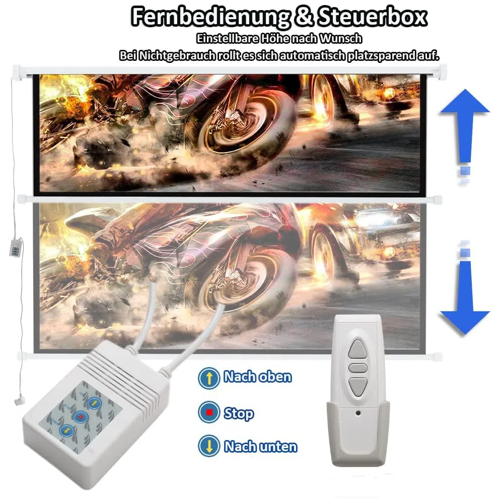 INMOZATA Beamer Leinwand Elektrisch 72 Zoll/ 166x124cm 4:3 Motorleinwand | Elektrische Leinwand Deckenmontage & Wandmontage, Projektor Leinwand Beamer mit Fernbedienung für Heimkino Büro, Weiß