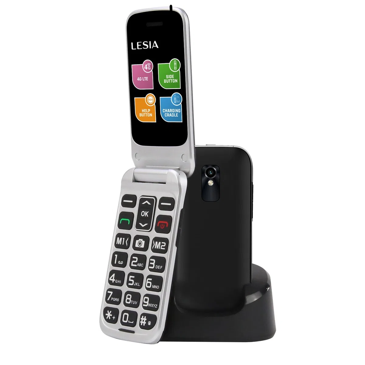FEGA Seniorenhandy Klapphandy ohne Vertrag, 4G Mobiltelefon für Senioren mit Großen Tasten, Notruftaste (SOS), Tischladestation, 1300mAh Akku,Rentnerhandy,Flip Senior, Schwarz