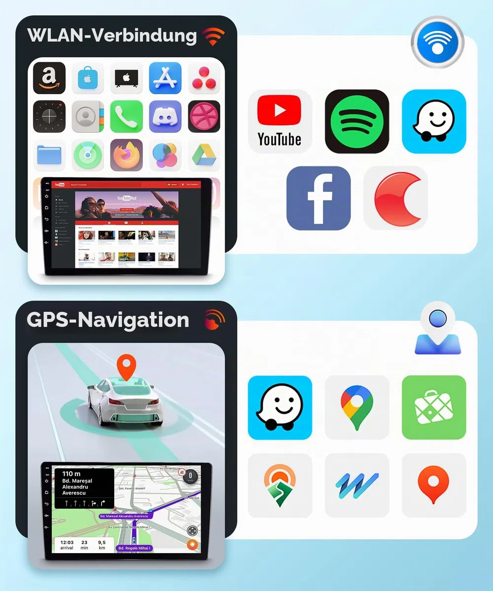 【2+64G】 Hodozzy Carplay Autoradio für Peugeot 407 2004-2011, 9 Zoll Touchscreen Android Autoradio mit Android Auto/WiFi/GPS/RDS/Bluetooth/USB+Rückfahrkamera