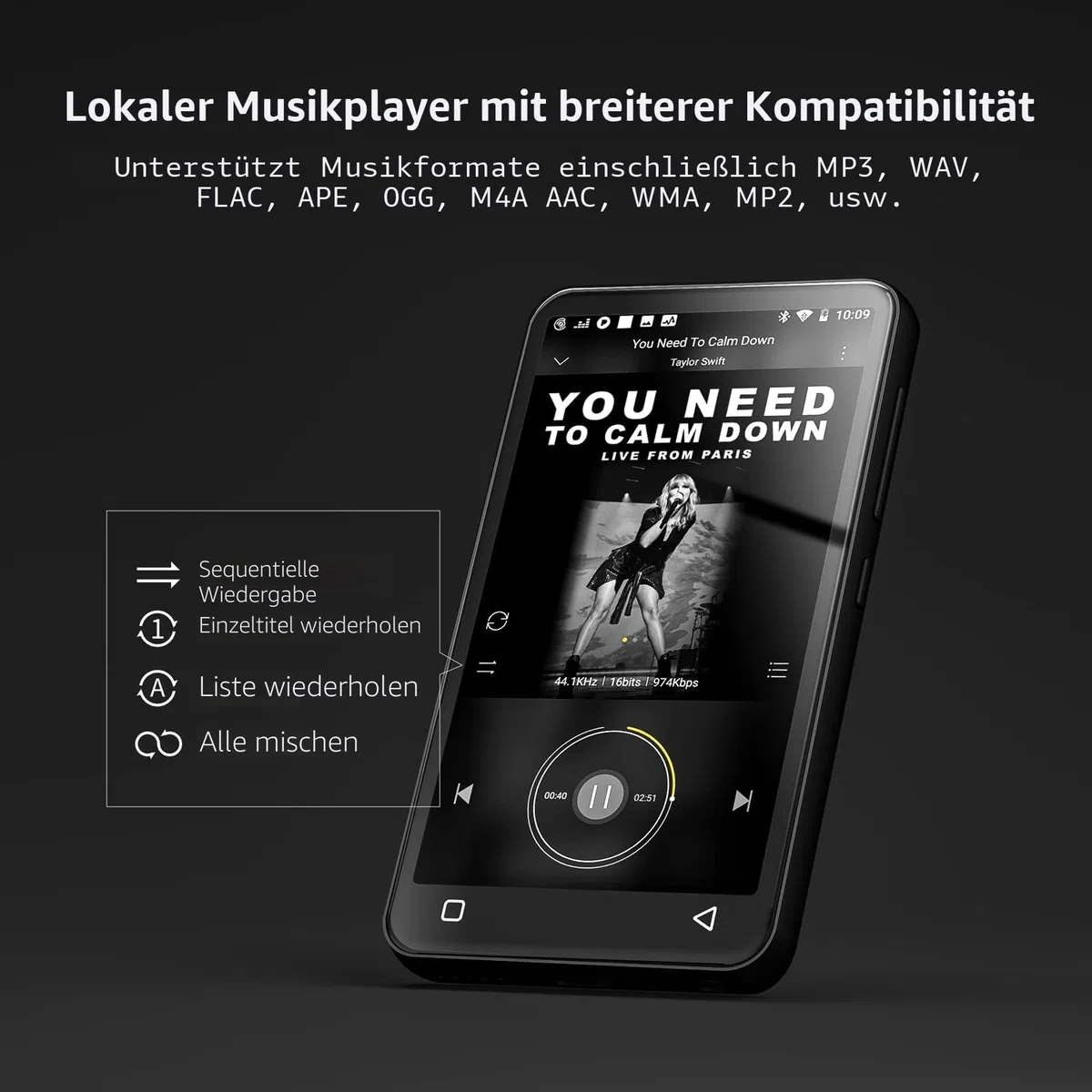 innioasis 80 GB MP3-Player mit Bluetooth und WLAN, MP3-Player, Amazon-Musik, hörbar, Apple Music, 4 Zoll Touchscreen, Android-Streaming, MP3, MP4-Player für Kinder (schwarz)