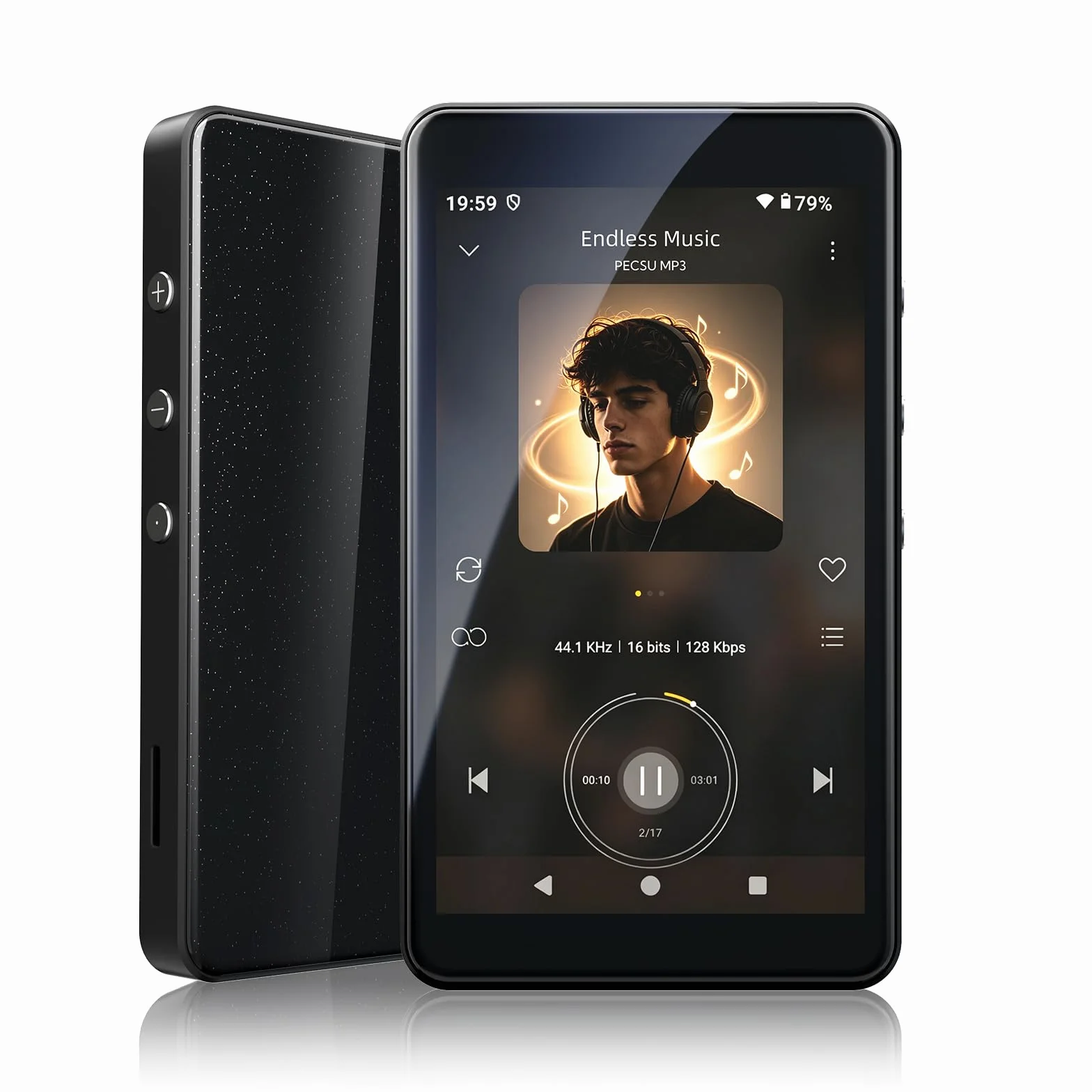 PECSU Android 14 MP3-Player mit Spotify, Play Store, Amazon Music, Audible, Libby, 4-Zoll-Touchscreen-MP4-Musikplayer für Kinder mit Kindersicherung, Augenschutzmodus, 2000mAh (Schwarz)