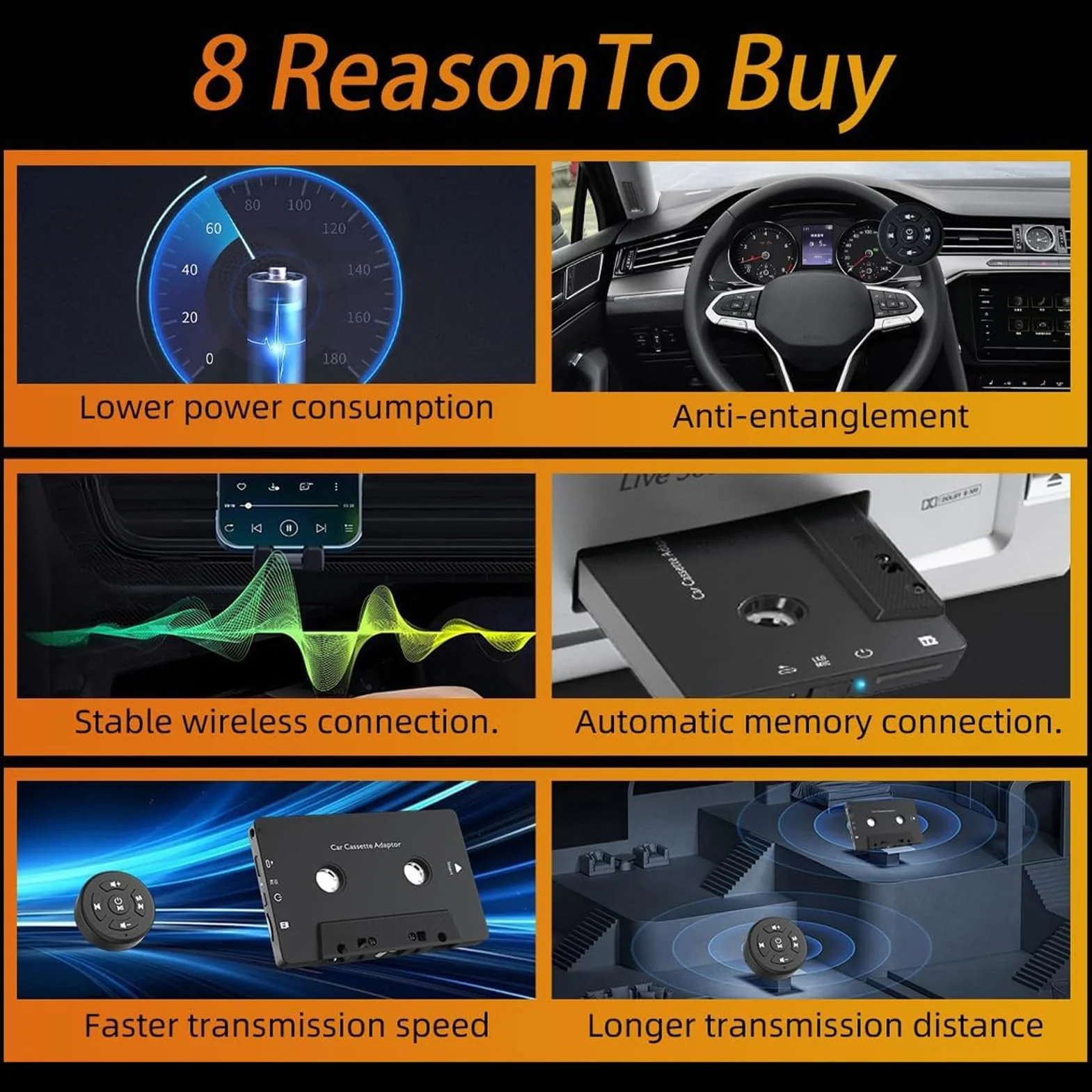 Car Audio Bluetooth Wireless Kassettenempfänger, BT5.4 Tape Player Kassette Aux Adapter mit Fernbedienung, für Anrufe, Musik