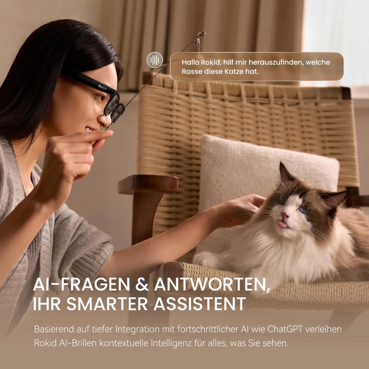 Rokid AI Glasses Style (ohne Display), Smart KI-Brille mit Gemini & ChatGPT, 12MP Kamera, Intelligente Brille mit Open-Ear Audio, Sprachsteuerung, Freisprechfunktion für Reisen & Business