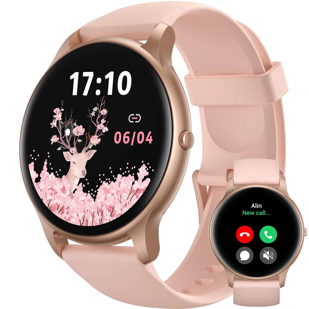 Parsonver Smartwatch Damen Rund mit Telefonfunktion, Fitnessuhr Frauen Schrittzähler, 100+ Sportmodi, IP68 Wasserdicht, Herzfrequenz Schlafmonitor SpO2, Roségold