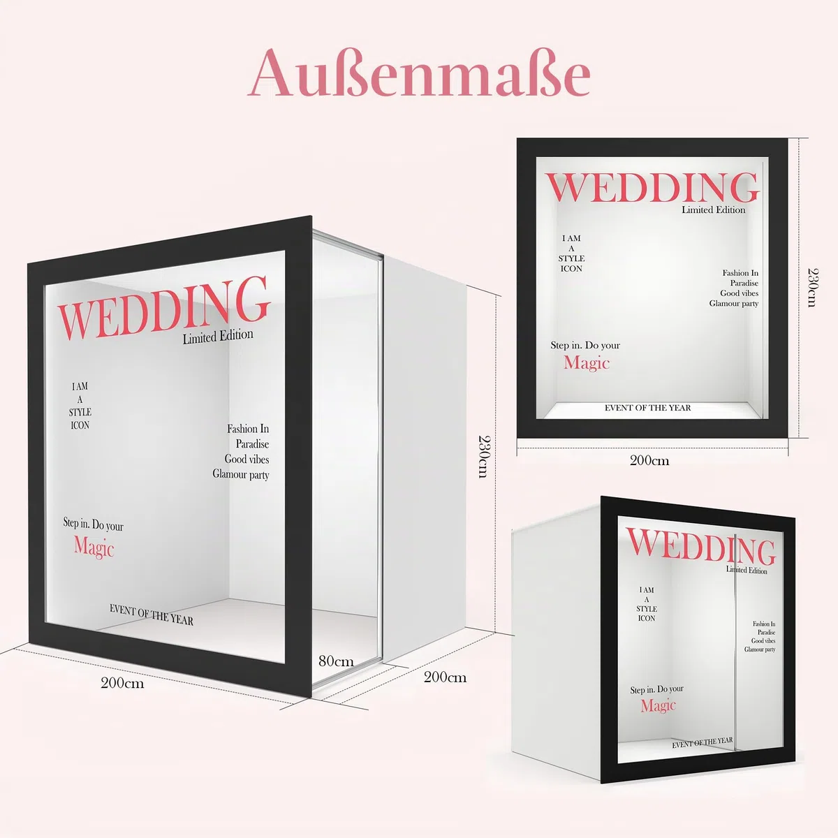 HARZHI Magazine Box Fotokabine, Leichte Photo Booth für Wedding mit Individuelles Logo, 2 x 2 x 2,3 M, Schneller und Einfacher Aufbau, Fotobox für Geburtstage, Partys, Vermietung und Kommerzielle