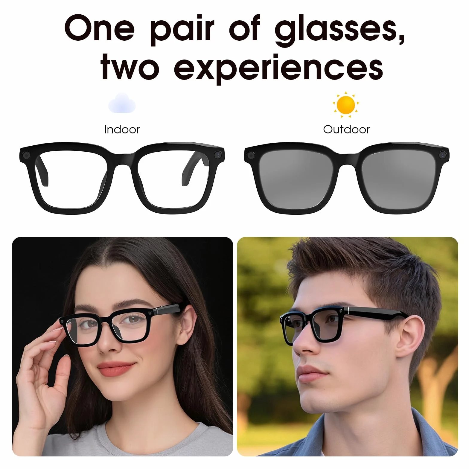 AI Smart Glasses HD 1200P Camera with 8MP Anti-Shake, Photochromic Lenses for Outdoor & Travel, Video Recording, AI Object Recognition & ChatGPT Integration