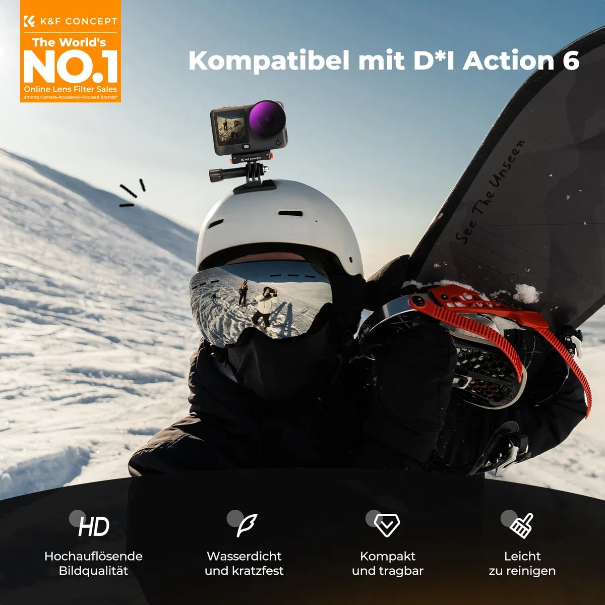 K&F CONCEPT ND Filter-Set Kompatibel mit DJI Osmo Action 6, Schraubenbefestigung Graufilter ND8 ND16 ND32 ND64 4er-Pack Lichtreduzierende Filter zur Belichtungssteuerung aus Optischem Glas