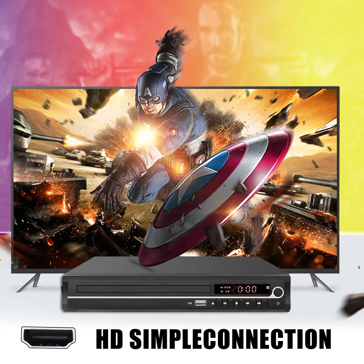 VATI DVD-Player für Fernseher, regionenfreier HDMI-DVD-Player für Smart-TV, unterstützt 1080P Full HD mit HDMI-Kabel, Fernbedienung, USB-Eingang