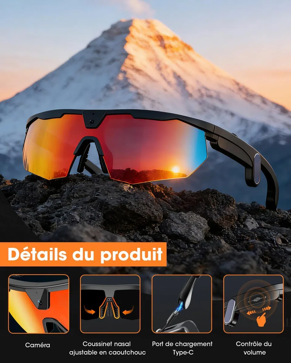 Mingtawn Smart Glasses mit 4K HD Anti-Shake Kamera & 3D Stereo Lautsprechern | Polariserte UV400 Sportsonnenbrille | Bluetooth KI-Brille für Outdoor-Videos, Fotos & Musik | HiFi Audio Action-Kamera