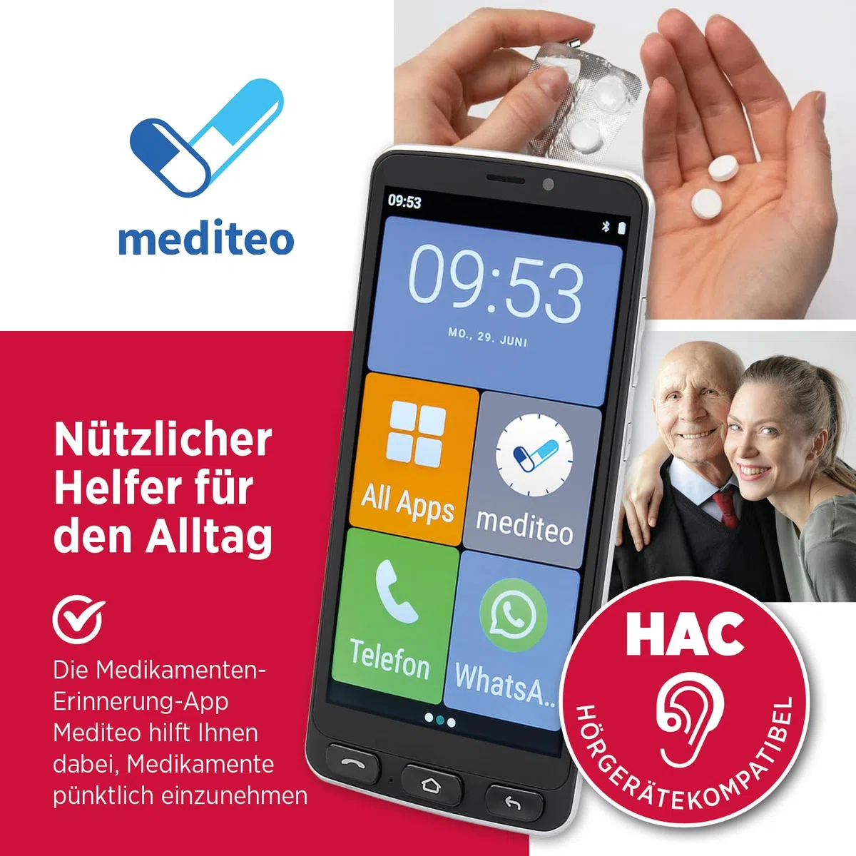Olympia NEO+ schwarz Seniorenhandy | Senioren Smartphone mit großem Display & Notruftaste | Extra einfache Bedienung | Seniorenhandy mit Whatsapp | Android 15 | Senioren Handy 4G LTE |Seniorenhandys