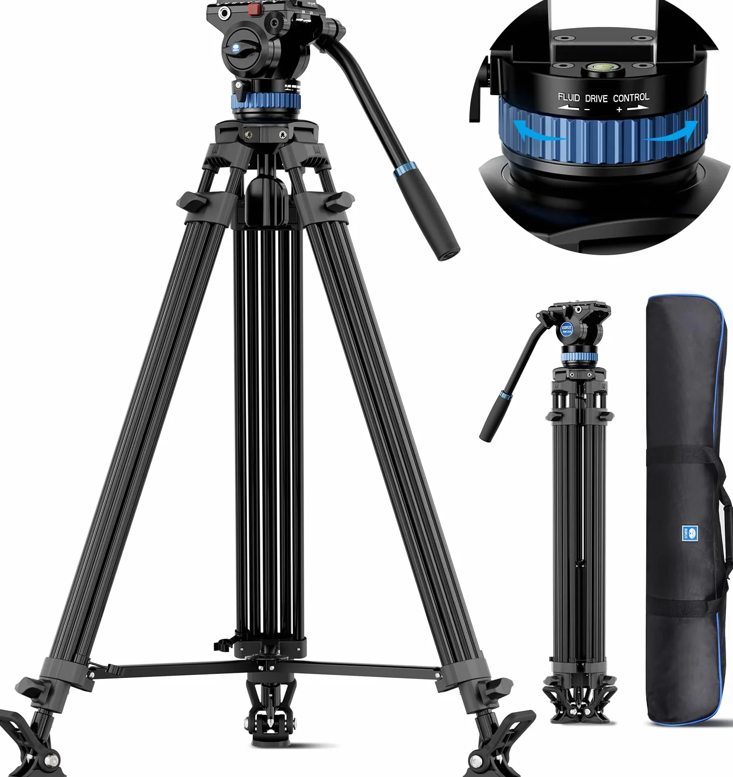 SIRUI AM-25S Profi Videostativ mit Fluidkopf, 190cm Aluminium Dreibein-Stativ für Kameras DSLR, 10KG Belastung