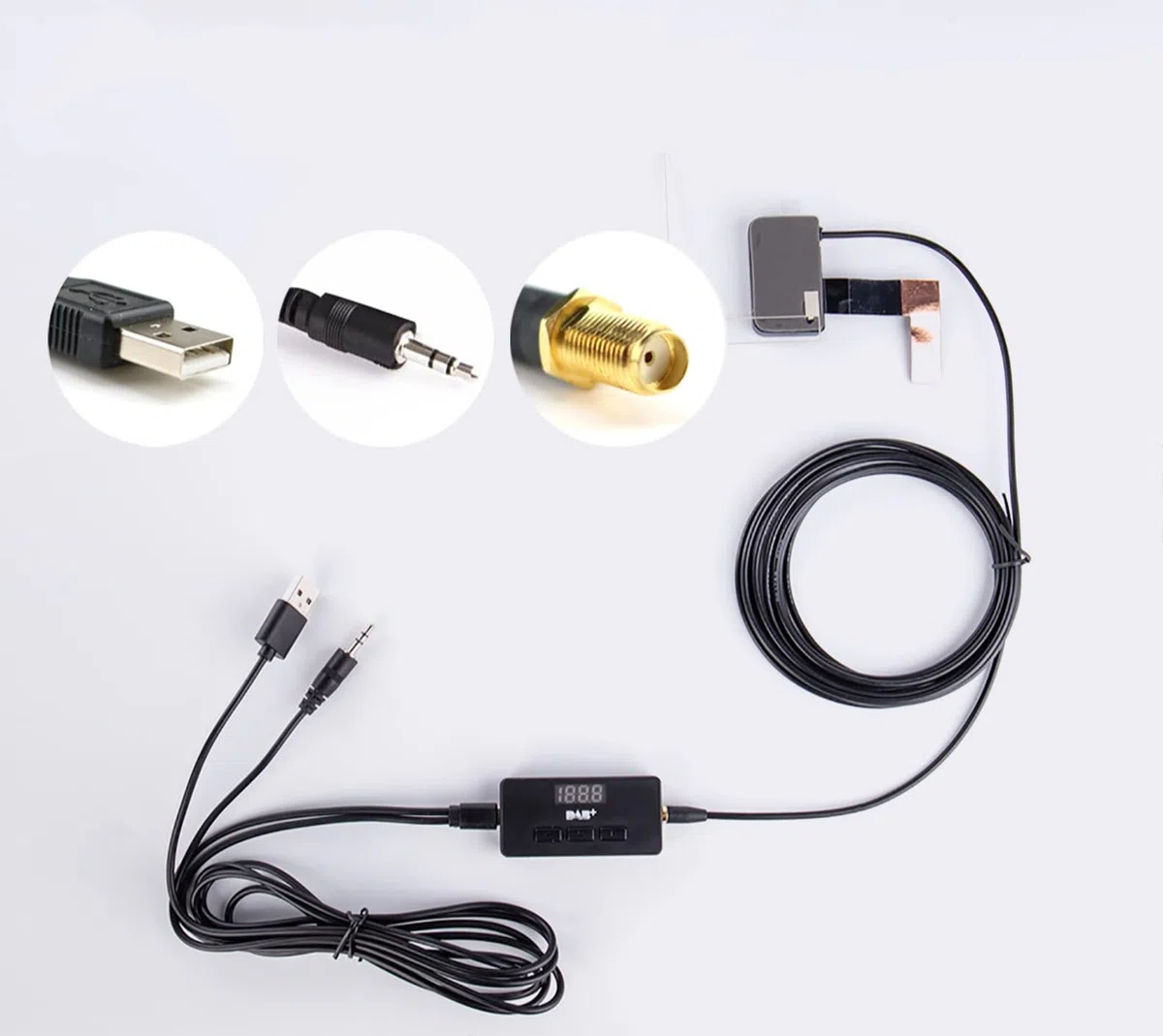 EZoneTronics Externer DAB/DAB+ Adapter für Autoradio, Digitalradio-Empfänger + AUX-Kabel mit DAB-Antenne, FM-Transmitter-Tuner Box für Universal- Autoradio und Android-Autoradio-Stereo