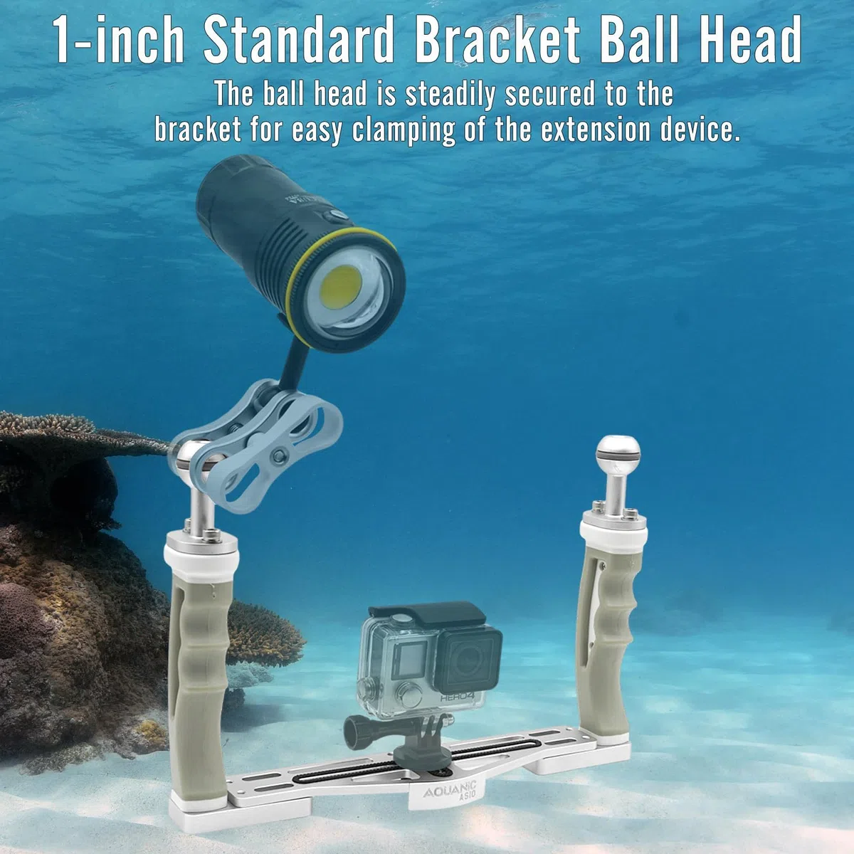 AQUANIC Unterwasser-Kamera-Tablett, Hand-Stabilisator, Halterung für Kameragehäuse, Griff aus Aluminium, Tauchgriff für GoPro Divevolk, TG-5/6, RX100 V und andere Action-Kameras (grau)