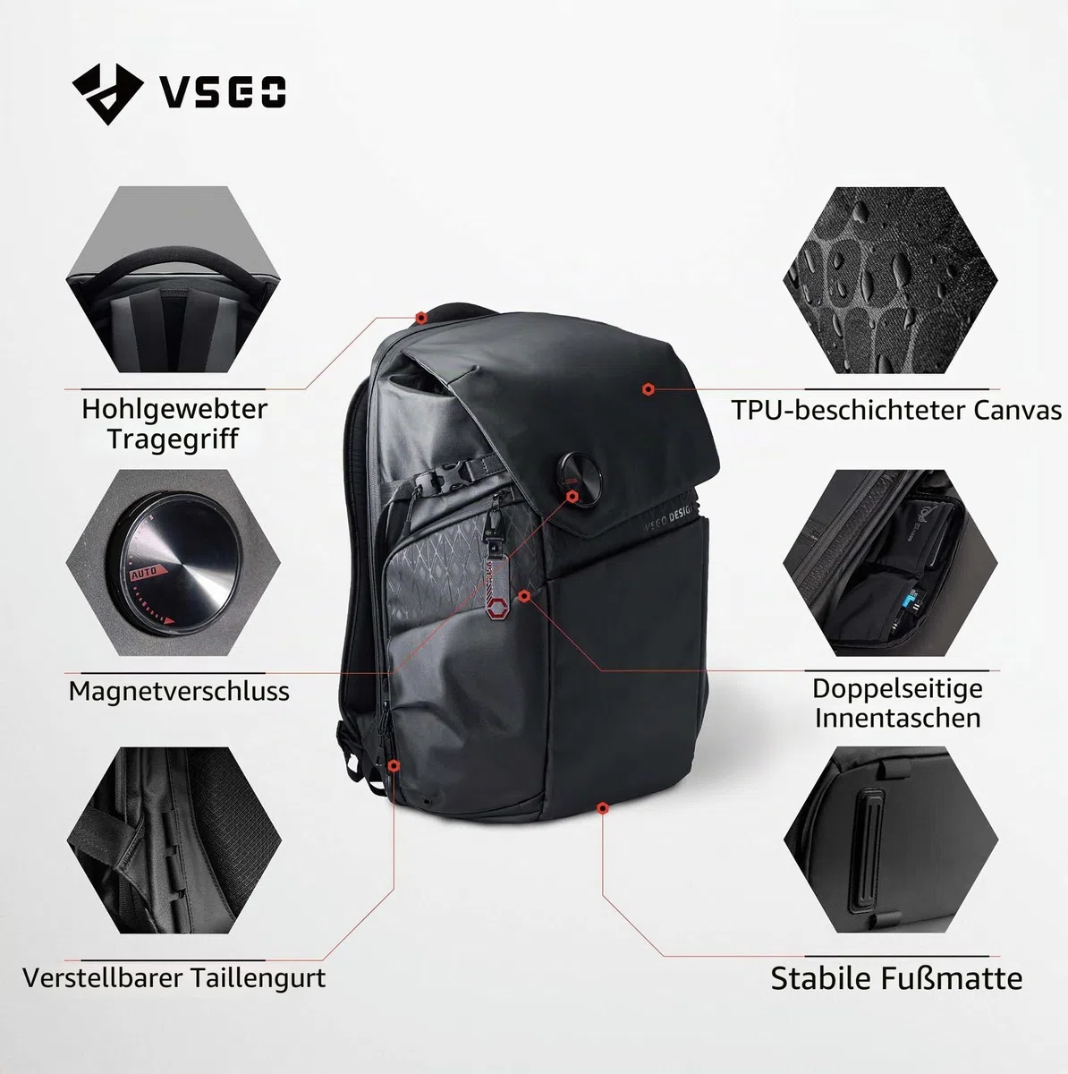 VSGO 25L Professioneller Kamerarucksack – Extragroßes Fassungsvermögen, Reisepack & Pendlerrucksack, kompatibel mit Canon, Fujifilm, Nikon und 17,3-Zoll-Laptops