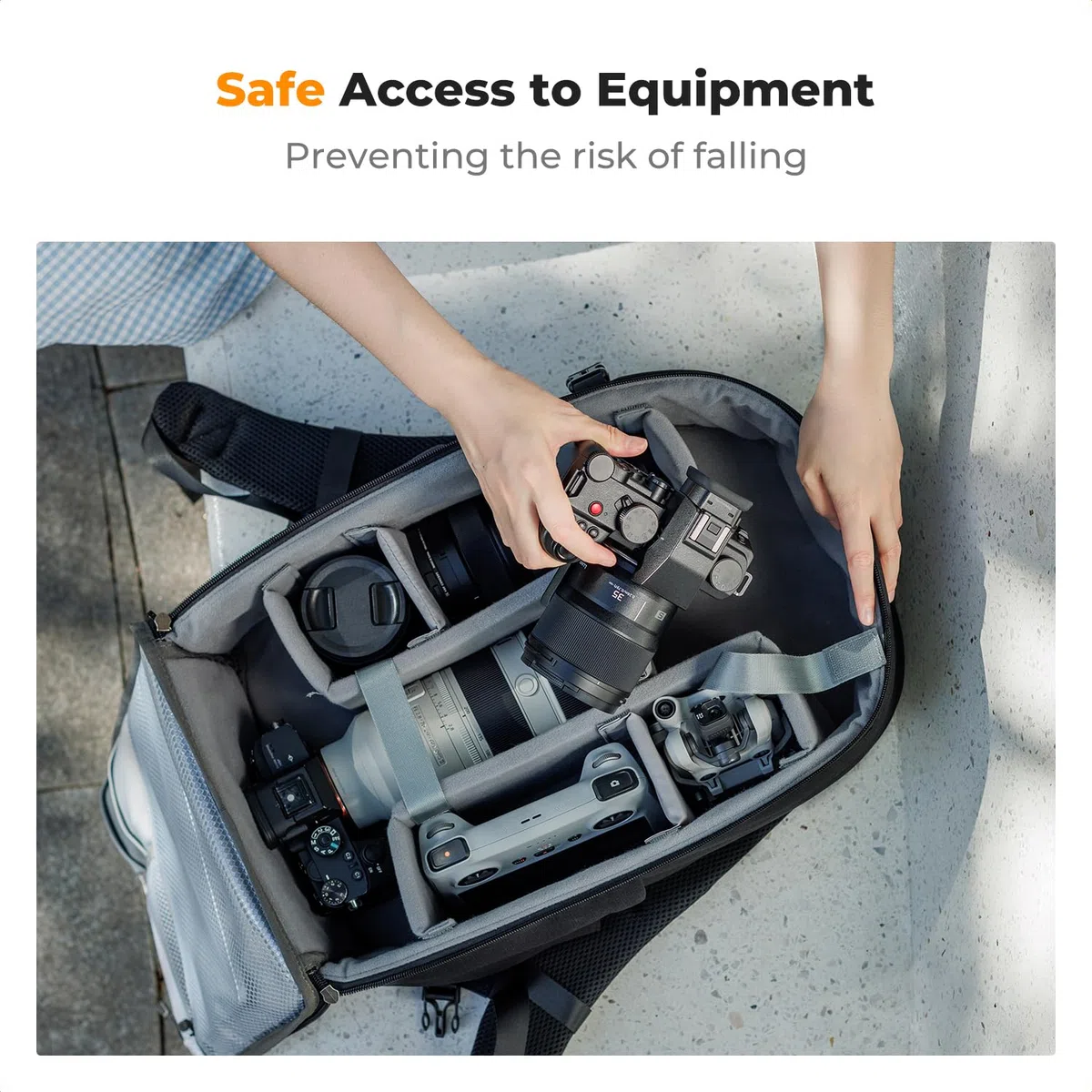 K&F CONCEPT 18L Kamerarucksack, Fotorucksack mit 15.6 Zoll Laptopfach, Große Kapazität Camera Backpack mit Regenschutz für DSLR/Stativ/Zubehör Schwarz