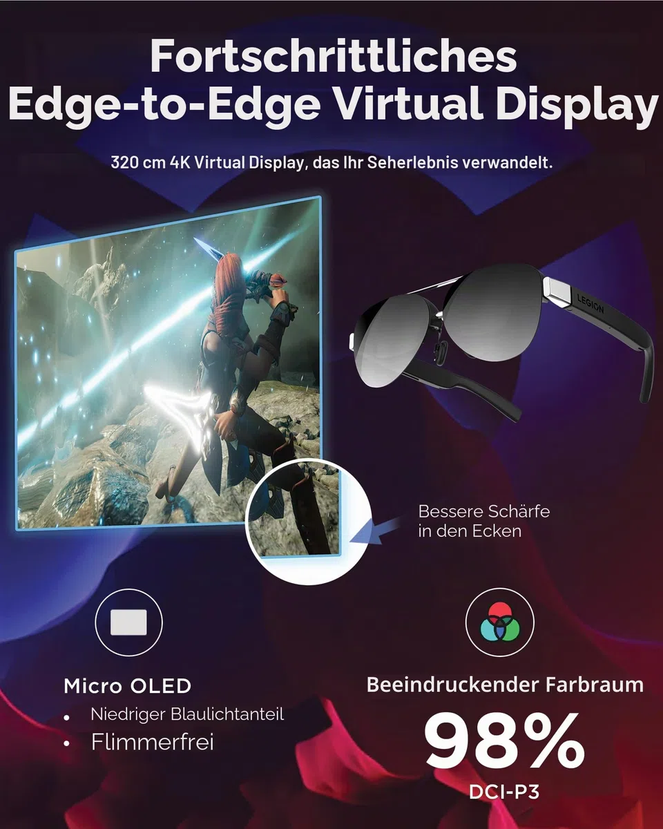 Lenovo Legion Glasses Gen 2 - Micro-OLED Personal Wearable Monitor for Gaming & Movies, FHD 60Hz Plug-and-Play Display Legion Go & USB-C Devices, High-Fidelity Audio & Privacy