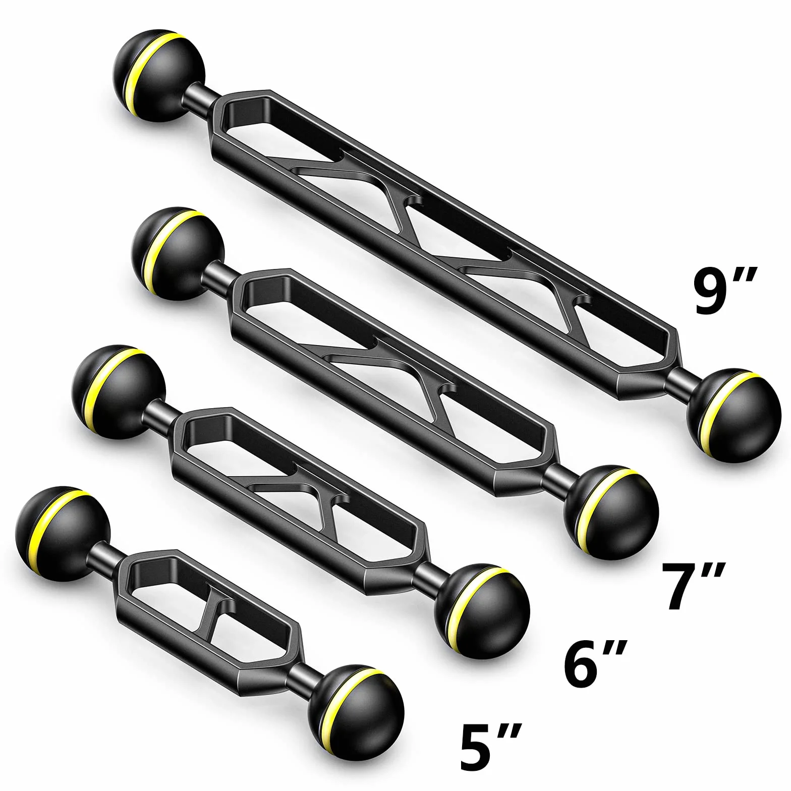 Sea Frogs 2 Stück 5"/12,7cm Doppel Kugelarm Zum Aluminium 1" Kugelarm Zum Anschließen von StroboskopVideolicht an Unterwassergehäuse