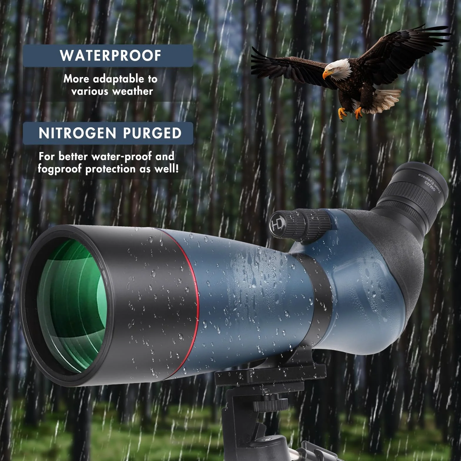 25-75x70 HD Spektiv Sportschützen mit Stativ- und Smartphone-Adapter, Zoom Bak4 Prism FMC Lens 45-Grad-abgewinkelte Teleskop für Vogelbeobachtung Wildlife Scenery Jagd Wildtiere Stargazing (Blue)