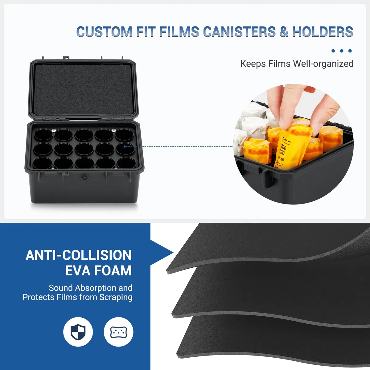 Harte stabile 120 Film Case,IP67 wasserdichte Film Kamera Behälter für 15 Rollen 120 Negativ Film,Anti-Schock Lichtversiegelte Negative Film Organizer Aufbewahrungsbox für Reisen(kein Film enthalten)