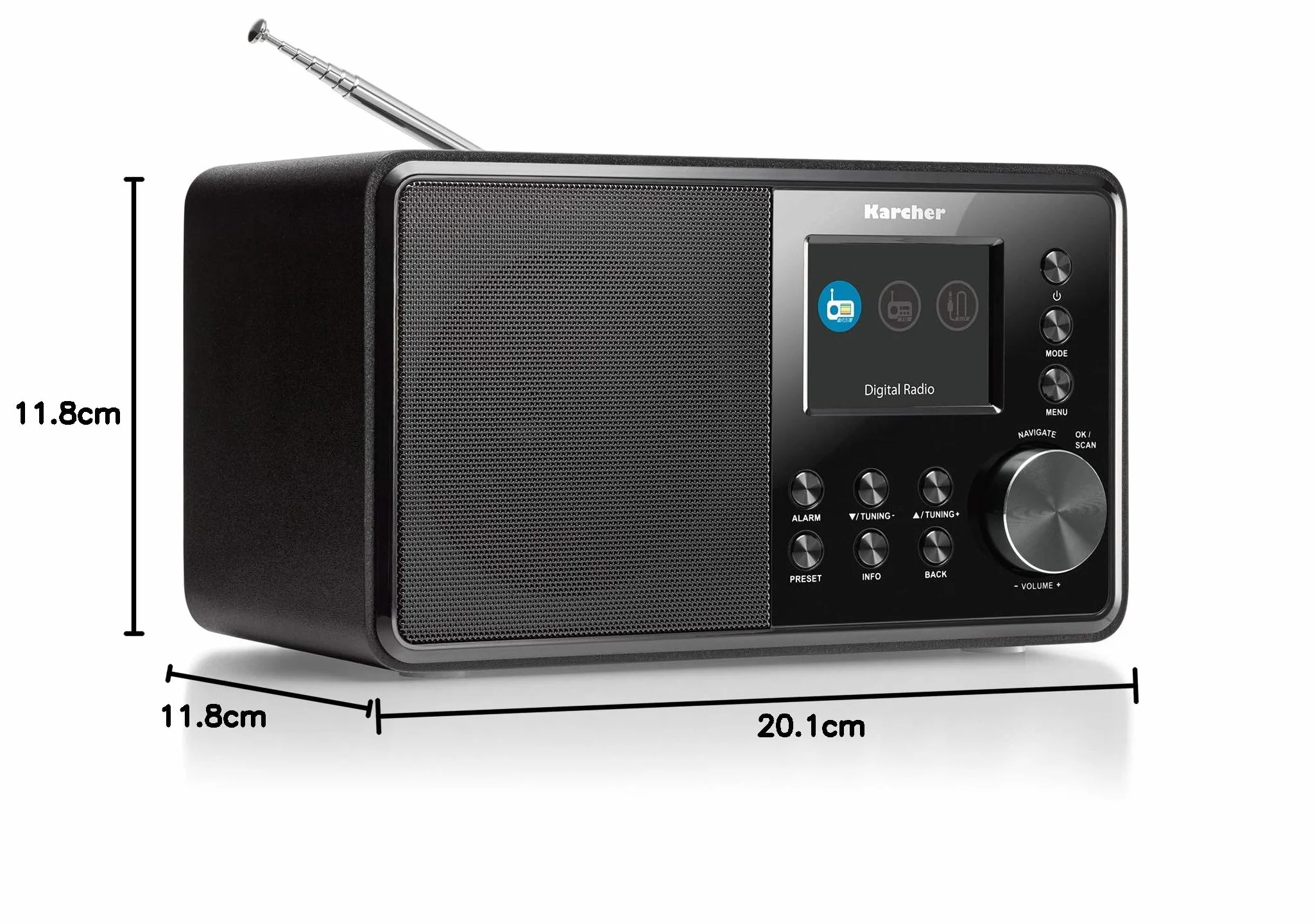 Karcher DAB 3000 - DAB+ Radio (Digitalradio, DAB plus/UKW-RDS, AUX-IN, Wecker mit Dual-Alarm, kleines Küchenradio, schwarz)