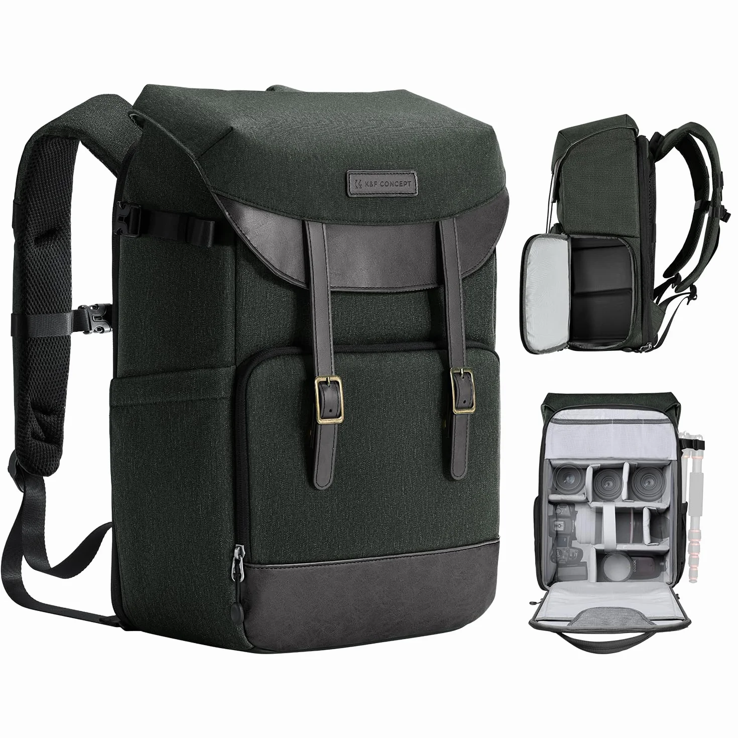K&F Concept Kamerarucksack Rolltop 20L Fotorucksack Wasserdicht Robuste Rucksack-Stofftaschen aus Stoff für Spiegelreflexkamera Canon Nikon Sony Fujifilm Olympus und 15,6 Zoll Laptop
